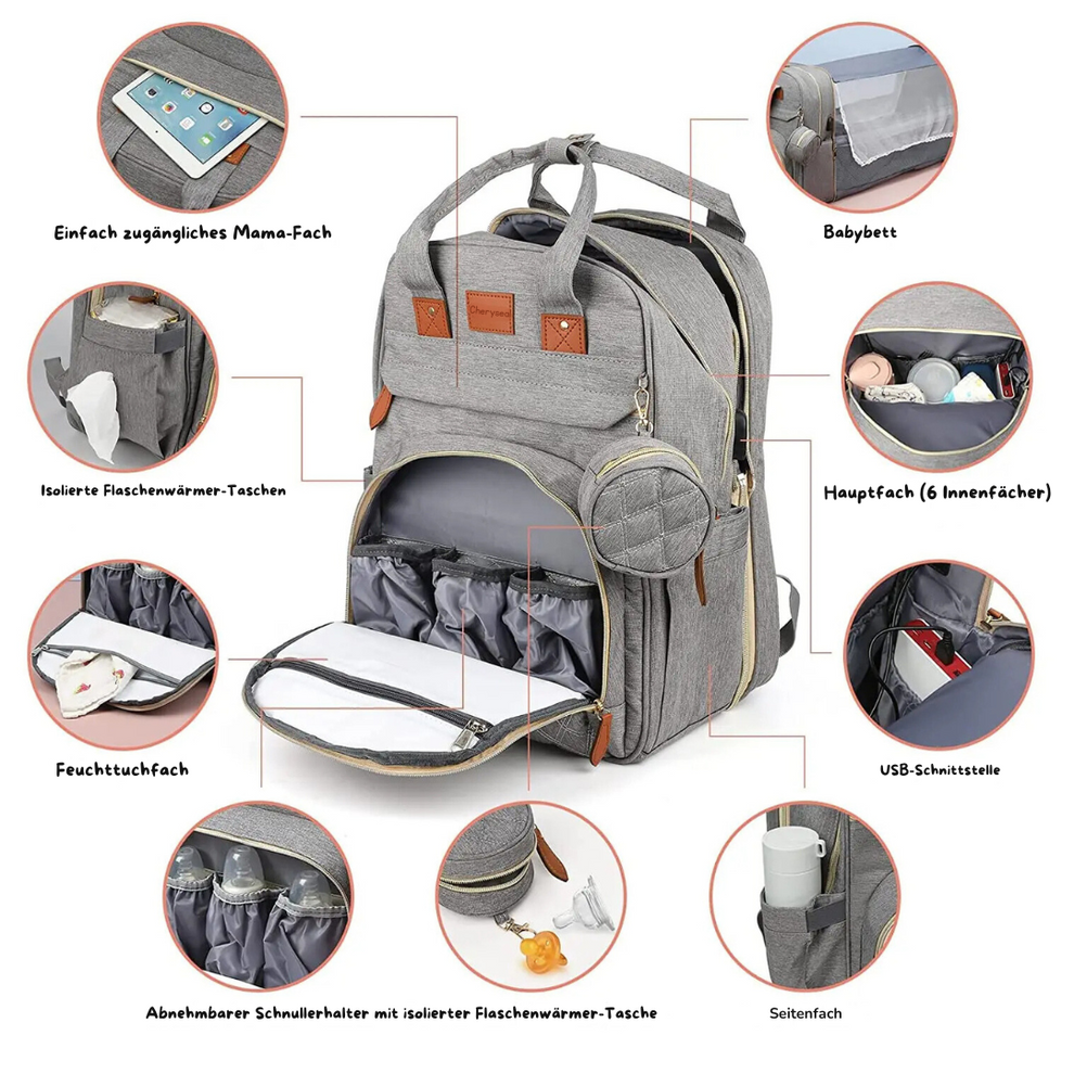 2 in Baby Rucksack mit Wickelbett