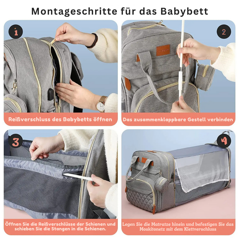 2 in Baby Rucksack mit Wickelbett